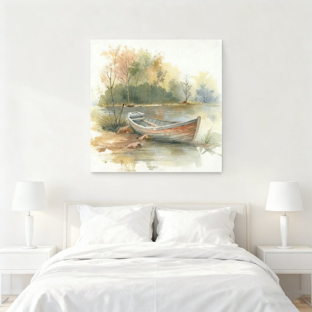 Color Play Lake Landscape Unframed Canvas Wall Art 16" X 16"
